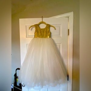 Custom made gold sequin flower girl dress